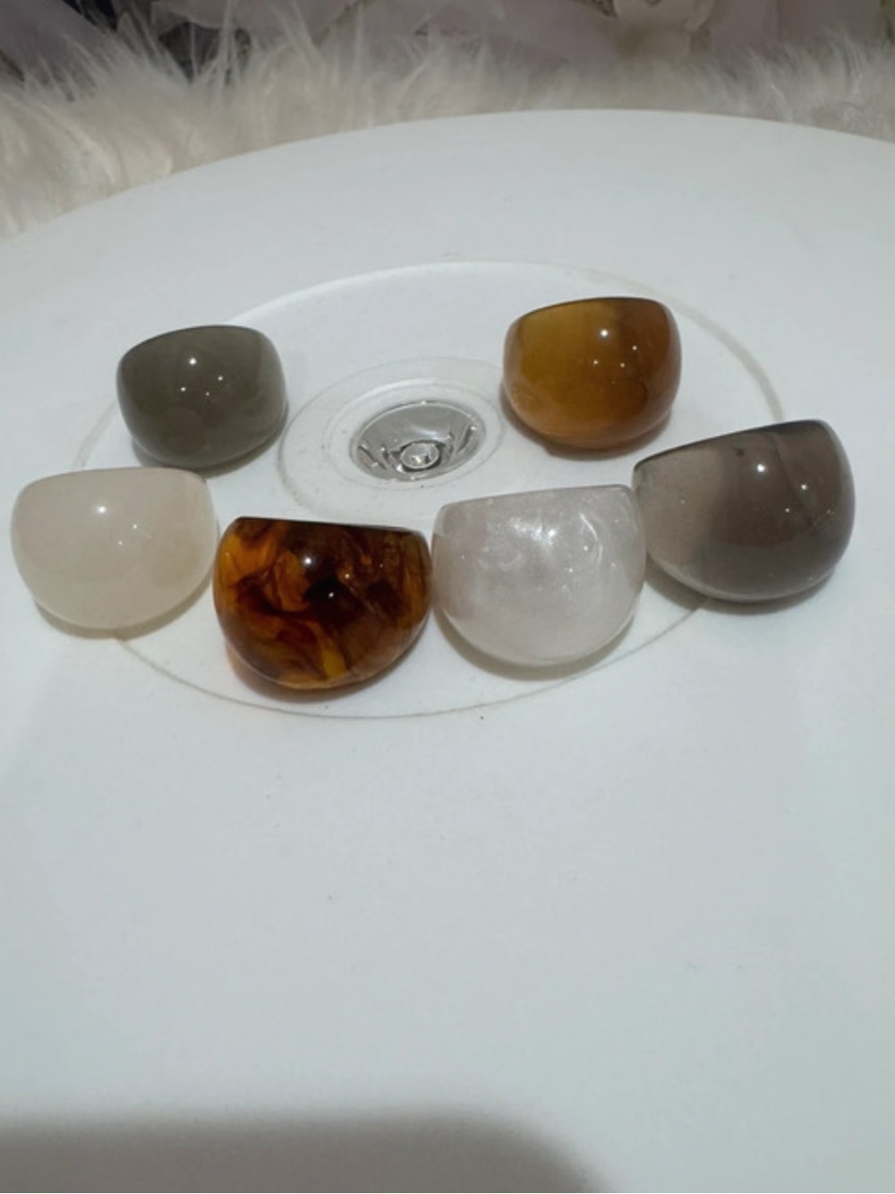 Neutral Resin Dome Ring Set — Cream, Amber & Gray